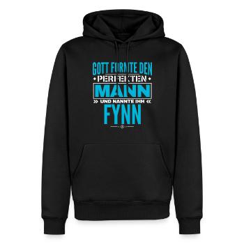 Fynn Name Design - Männer Premium Bio Hoodie - Schwarz - Vorne - Nico (187cm)