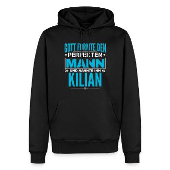 Kilian Name Design - Männer Premium Bio Hoodie - Schwarz - Vorne - Nico (187cm)