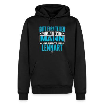 Lennart Name Design - Männer Premium Bio Hoodie - Schwarz - Vorne - Nico (187cm)