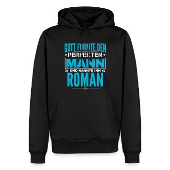 Roman Name Design - Männer Premium Bio Hoodie - Schwarz - Vorne - Nico (187cm)