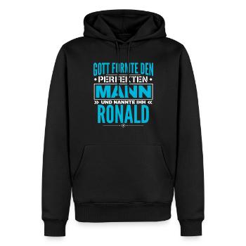 Ronald Name Design - Männer Premium Bio Hoodie - Schwarz - Vorne - Nico (187cm)
