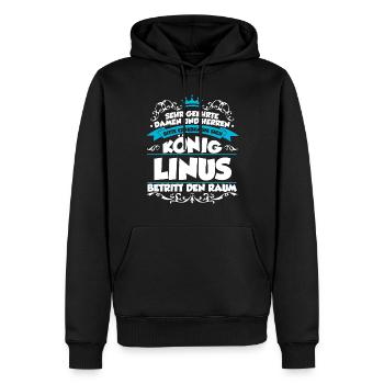 Linus Name Design - Männer Premium Bio Hoodie - Schwarz - Vorne - Nico (187cm)