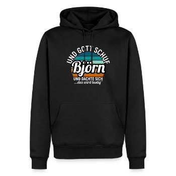 Boris - Männer Premium Bio Hoodie - Schwarz - Vorne - Nico (187cm)