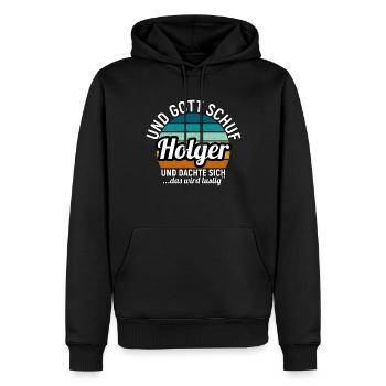 Holger - Männer Premium Bio Hoodie - Schwarz - Vorne - Nico (187cm)