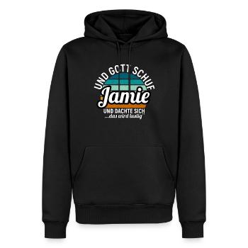 Jamie - Männer Premium Bio Hoodie - Schwarz - Vorne - Nico (187cm)