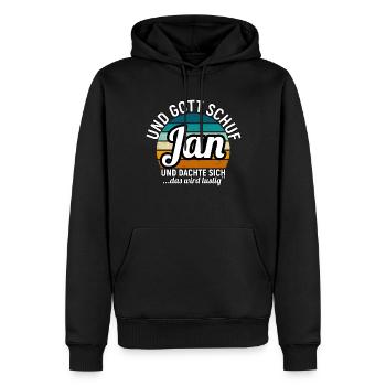 Jan - Männer Premium Bio Hoodie - Schwarz - Vorne - Nico (187cm)