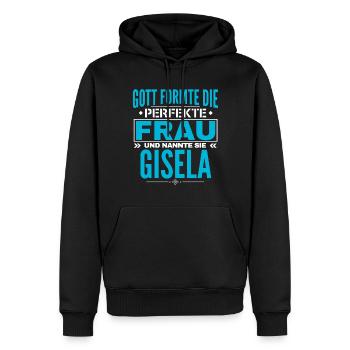 Gisela Name Design - Männer Premium Bio Hoodie - Schwarz - Vorne - Nico (187cm)