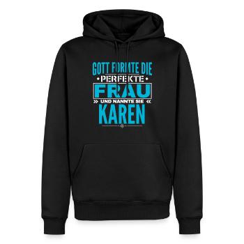 Conception du nom Karen - Sweat à capuche Premium bio Homme - noir - Devant - Nico (187cm)