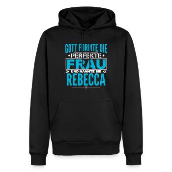 Rebecca Name Design - Männer Premium Bio Hoodie - Schwarz - Vorne - Nico (187cm)