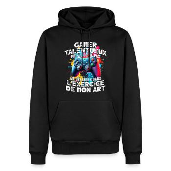 Gamer passionné de jeux vidéo console geek gaming - Sweat à capuche Premium bio Homme - noir - Devant - Nico (187cm)