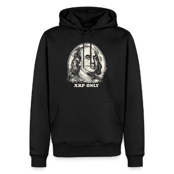 XRP Only Benjamin Franklin US USA Crypto - Männer Premium Bio Hoodie - Schwarz - Vorne - Nico (187cm)