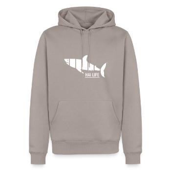 Hai hai-life Haifischflosse Haifisch - Männer Premium Bio Hoodie - Taupe - Vorne - Nico (187cm)