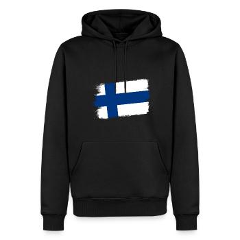 Drapeau de la Finlande Suomi Drapeau finlandais Look utilisé - Sweat à capuche Premium bio Homme - noir - Devant - Nico (187cm)