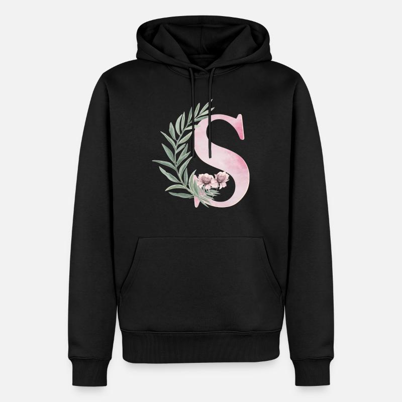 Buchstabe S mit Blumen - Männer Premium Bio Hoodie - Schwarz