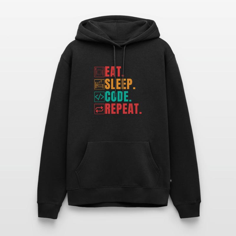 EAT SLEEP CODE REPEAT - CODEUR DRÔLE Sweat à capuche Premium bio Homme