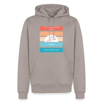 Ich würde lieber im Vintage-Retro-Design schwimmen - Männer Premium Bio Hoodie - Taupe - Vorne - Nico (187cm)