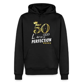 50 ans humour perfection Cadeau personnalisé drôle - Sweat à capuche Premium bio Homme - noir - Devant - Nico (187cm)