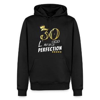 30 ans humour perfection Cadeau personnalisé drôle - Sweat à capuche Premium bio Homme - noir - Devant - Nico (187cm)