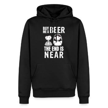 Kaufen Sie mir ein Bier, das Ende ist nahe - Männer Premium Bio Hoodie - Schwarz - Vorne - Nico (187cm)