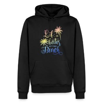 Life is better at the Beach - Palmen, Sommer Print - Männer Premium Bio Hoodie - Schwarz - Vorne - Nico (187cm)