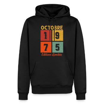 Octobre 1975 Édition limitée - Sweat à capuche Premium bio Homme - noir - Devant - Nico (187cm)