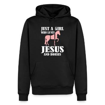 Just A Girl Who Loves Jesus And Horses Pferd - Männer Premium Bio Hoodie - Schwarz - Vorne - Nico (187cm)