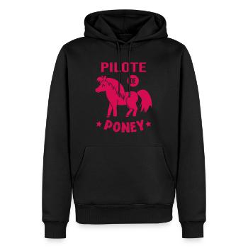 Pilote De Poney Humour Cadeau Équitation Cavalière - Sweat à capuche Premium bio Homme - noir - Devant - Nico (187cm)