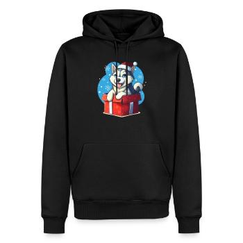 Husky Puppy Santa Claus [00176] - Men’s Premium Organic Hoodie - black - Front - Nico (187cm)