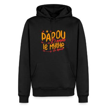 Grand-Père Papou l'Homme le Mythe la Légende - Sweat à capuche Premium bio Homme - noir - Devant - Nico (187cm)