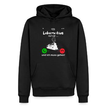 Lokomotive ruft an... und ich muss gehen - Männer Premium Bio Hoodie - Schwarz - Vorne - Nico (187cm)