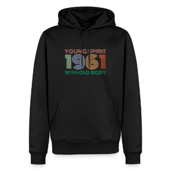 Millésime 1961 - Sweat à capuche Premium bio Homme - noir - Devant - Nico (187cm)