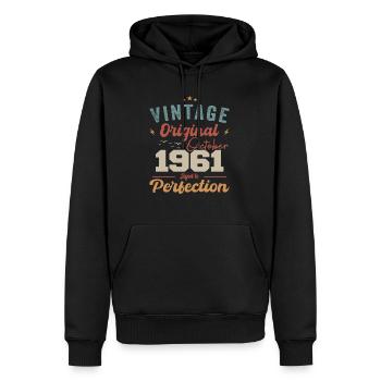 Octobre 1961 Cadeau d’anniversaire 1961 Octobre - Sweat à capuche Premium bio Homme - noir - Devant - Nico (187cm)