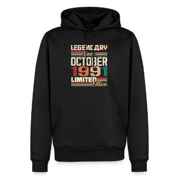 Octobre 1991 Millésime - Cadeau d’anniversaire 1991 - Sweat à capuche Premium bio Homme - noir - Devant - Nico (187cm)