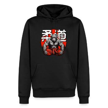 Judo Martial Arts Gorilla Japanese Text Red White - Men’s Premium Organic Hoodie - black - Front - Nico (187cm)