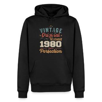 Légendaire depuis novembre 1980 - 1980 - Sweat à capuche Premium bio Homme - noir - Devant - Nico (187cm)