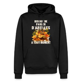 Apiculteur cadeau humour risque de parler abeilles - Sweat à capuche Premium bio Homme - noir - Devant - Nico (187cm)
