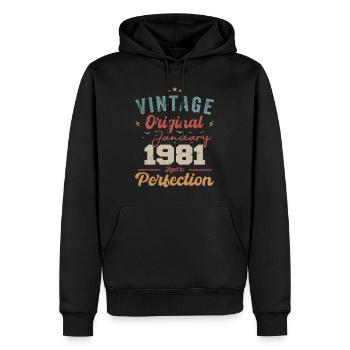Janvier 1981 Légende depuis 43 ans - Sweat à capuche Premium bio Homme - noir - Devant - Nico (187cm)