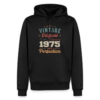 Né en février 1975 millésime 1975 anniversaire - Sweat à capuche Premium bio Homme - noir - Devant - Nico (187cm)