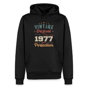 Geboren im Februar 1977 vintage 1977 Geburtstag - Männer Premium Bio Hoodie - Schwarz - Vorne - Nico (187cm)