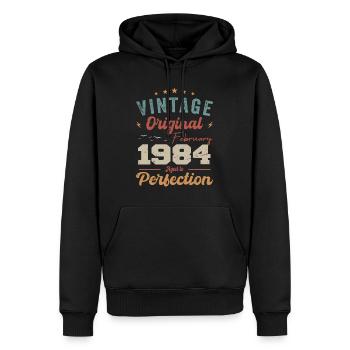 Né en février 1984 millésime 1984 anniversaire - Sweat à capuche Premium bio Homme - noir - Devant - Nico (187cm)