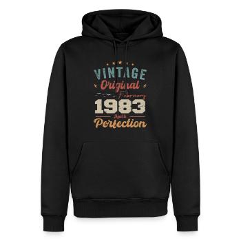 Né en février 1983 millésime 1983 anniversaire - Sweat à capuche Premium bio Homme - noir - Devant - Nico (187cm)