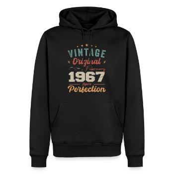 Né en février 1967 millésime 1967 anniversaire - Sweat à capuche Premium bio Homme - noir - Devant - Nico (187cm)