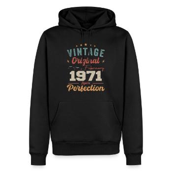 Né en février 1971 millésime 1971 anniversaire - Sweat à capuche Premium bio Homme - noir - Devant - Nico (187cm)