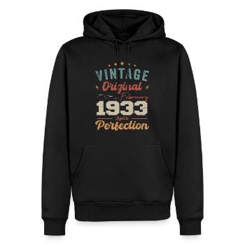 Né en février 1933 millésime 1933 anniversaire - Sweat à capuche Premium bio Homme - noir - Devant - Nico (187cm)