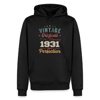 Né en février 1931 millésime 1931 anniversaire - Sweat à capuche Premium bio Homme - noir - Devant - Nico (187cm)