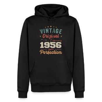 Né en février 1956 millésime 1956 anniversaire - Sweat à capuche Premium bio Homme - noir - Devant - Nico (187cm)