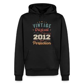 Né en février 2012 millésime 2012 anniversaire - Sweat à capuche Premium bio Homme - noir - Devant - Nico (187cm)