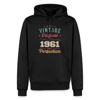 Né en février 1961 millésime 1961 anniversaire - Sweat à capuche Premium bio Homme - noir - Devant - Nico (187cm)