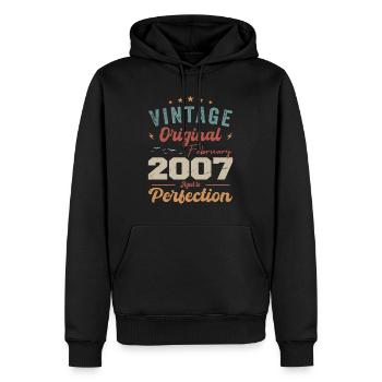 Né en février 2007 millésime 2007 anniversaire - Sweat à capuche Premium bio Homme - noir - Devant - Nico (187cm)