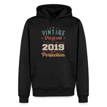 Né en février 2019 millésime 2019 anniversaire - Sweat à capuche Premium bio Homme - noir - Devant - Nico (187cm)